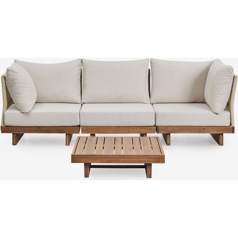 Ensemble de jardin avec canapé modulaire 3 pièces avec 2 fauteuils d'angle et table basse en bois d'acacia Dailin SKLUM (1/5)
