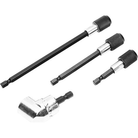 Lot de 4 accessoires perçage : 3 rallonges mèches aimantées queue hex 1/4po 105° + 1 adaptateur réglable 15N acier vanadium (1/5)