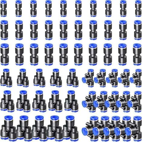 60 Pièces Raccord Pneumatique, Connecteur Pneumatique en Plastique, Raccord Rapide Air Comprimé, Connexions Rapides pour Conduites D'air (4mm/6mm/8mm, Y+T+I Type Combo)