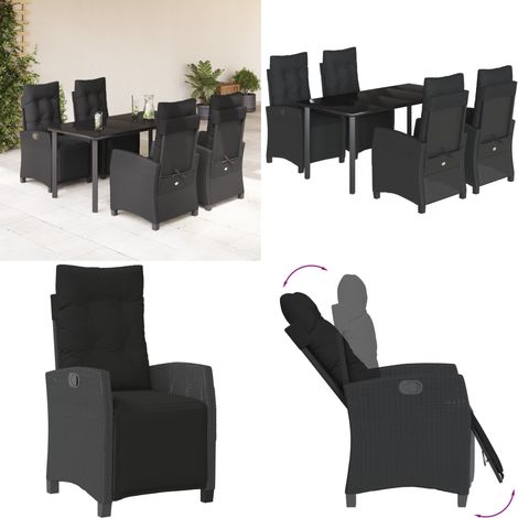 5-tlg. Garten-Essgruppe mit Kissen Schwarz Poly Rattan - Gartenstuhl - Gartentisch (1/5)