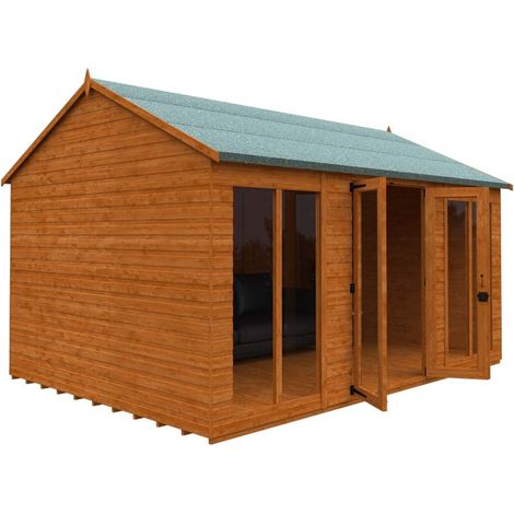 14x10 Full Pane Workman Apex 12mm Shed - L415 x W295 x H268.5 cm - Solid Wood/Softwood/Pine - Burnt Orange