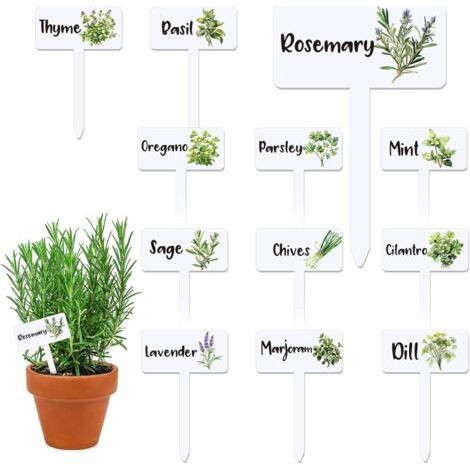 Lot de 24 étiquettes en acrylique pour plantes - 12 styles - Marqueurs de jardin - Imperméables et réutilisables - Avec noms pour décoration de jardin d'intérieur et d'extérieur (1/5)