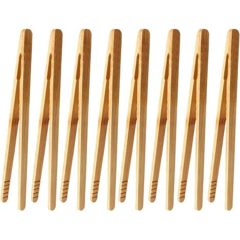 Pinces de cuisine en bambou (lot de 8), 18 cm / 7 pouces, pour griller du pain, des concombres marinés et préparer du thé. (1/5)
