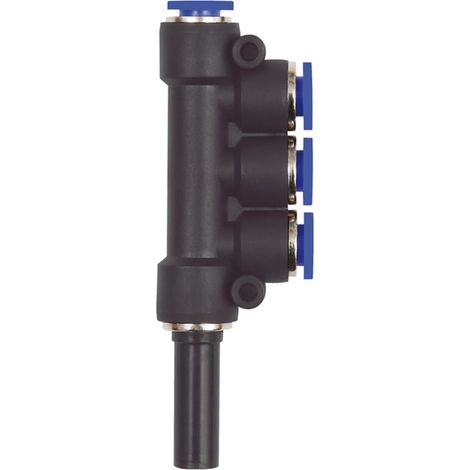 Rallonge multiprise en T 10 mm de diamètre - 3 prises - Pour filetage extérieur - Diamètre extérieur 3 x 6 mm - Diamètre max. 15 bar - Plastique (1/2)