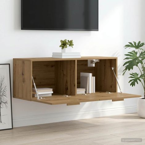 Meuble mural de rangement 100 x 36,5 x 35 cm en bois d’ingénierie chêne artisanal - PANGIVO (1/5)