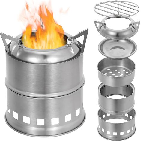 Réchaud de camping, poêle à bois portable, pliable et résistant au vent, en acier inoxydable, réchaud Hobo pour le camping, les barbecues, les pique-niques et les activités en plein air (1/5)