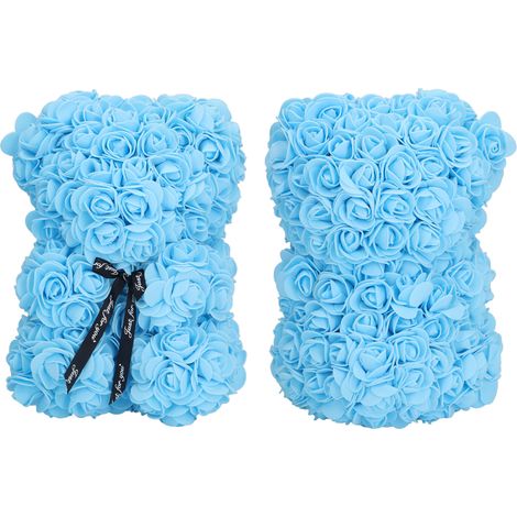 Valentinstagsstrauß aus roten Rosen mit Bären, 25 cm, künstliche Blumendekoration, blaues Weihnachtsgeschenk für Frauen (1/5)