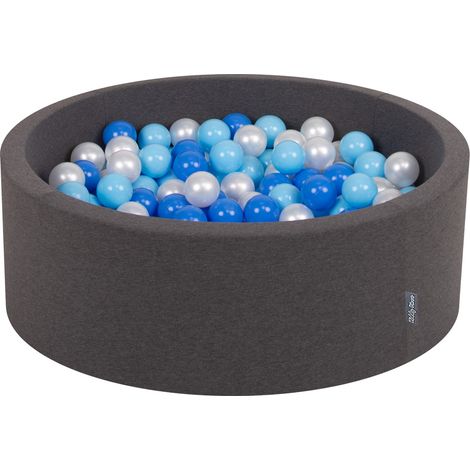 Piscine sèche ronde en mousse KiddyMoon avec balles, 7 cm de diamètre et 90 x 30 cm de hauteur, pour l'éveil sensoriel. (1/4)