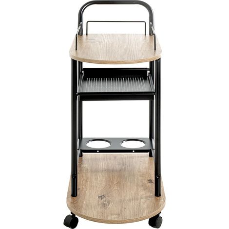 Chariot de cuisine, desserte en métal coloris noir et bois coloris chêne -longueur 65 x profondeur 35 x hauteur 83 cm (1/5)