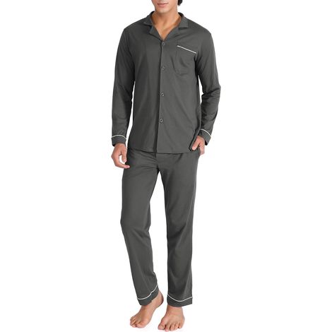 Ensemble de pyjama long en coton à boutons pour homme (1/5)