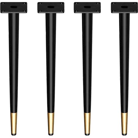 Lot de 4 Pieds de Meuble Coniques en métal, Noir et doré, réglables, Droits et Coniques, pour Bureau, chaises, armoires, canapés et Autres Meubles (35 cm). (1/4)