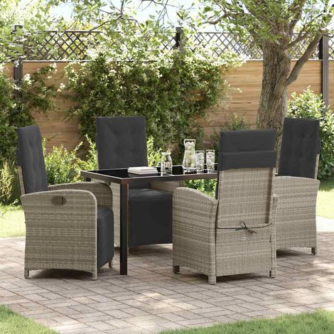 vidaXL Garten Essgruppe mit Kissen 5 pcs Hellgrau Poly-Rattan (1/5)