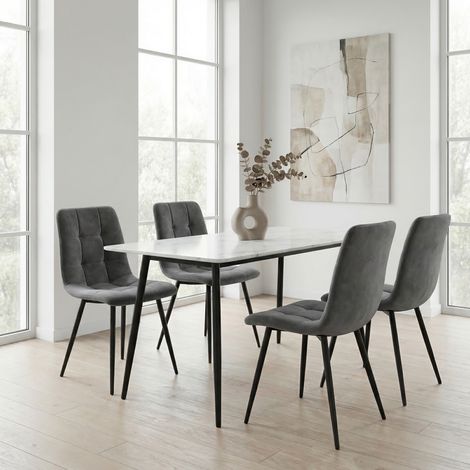 Set di 4 sedie da pranzo (H. 86 cm), sedie da soggiorno con schienale ergonomico, velluto e gambe in metallo, stile moderno, Grigio