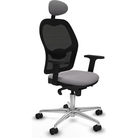 Jorquera sincro malla negra similpiel gris brazos 2D base aluminio cabecero fijo ruedas 65mm nailon (1/5)