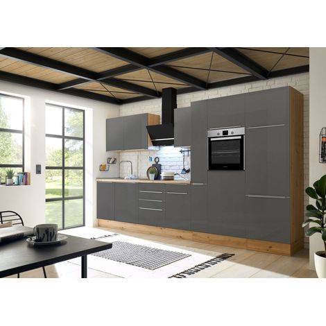 Küche Küchenzeile Küchenblock Marleen Premium 370 cm Grau Artisan Eiche Respekta