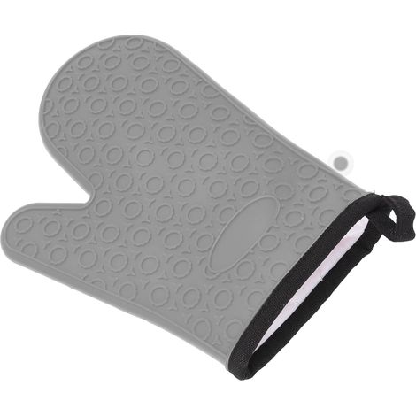 Grauer Silikon-Küchenhandschuh, hitzebeständig, wasserdicht und rutschfest, mit Baumwollfutter. (1/5)