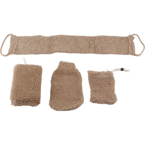 Gant de gommage en jute double face concave-convexe, coffret cadeau exfoliant pour le dos (1/5)