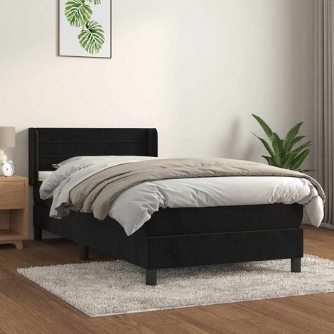 Cama box spring con colchón terciopelo negro 80x200 cm (1/5)