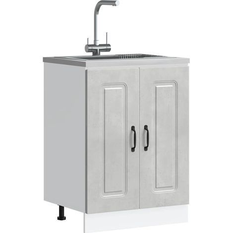 Meuble bas pour évier-Meuble sous-évier Kalmar gris béton bois d'ingénierie (1/5)