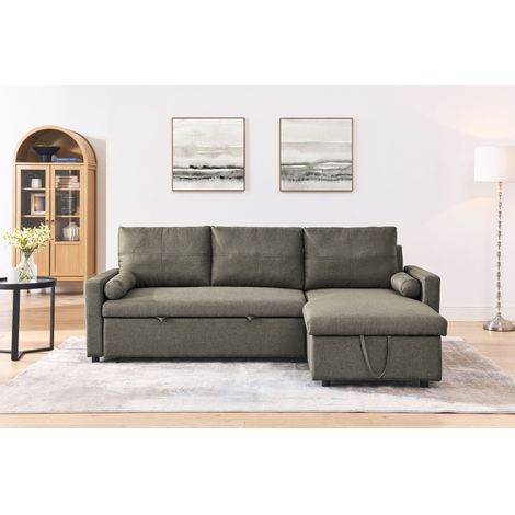 Hobag – Canapé d'angle réversible convertible avec coffre – 4 places – Dimensions L225xH85xP145 cm – Tissu marron contemporain