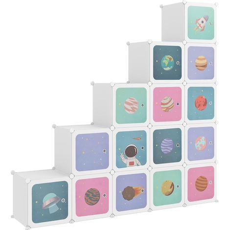 Armoire de rangement Design moderne, Armoire Etagère de rangement, pour enfants avec 15 cubes Blanc PP OIB9427E (1/5)