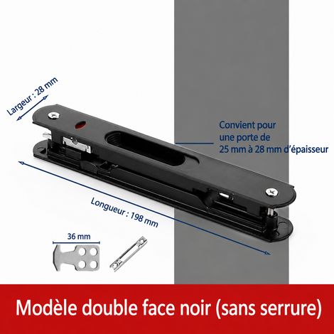 Serrure à crochet noire double face sans clé pour porte coulissante noir réf 2500 20 × 3 × 4 cm 18 kg – Livraison gratuite