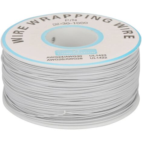 1 rouleau de fil d'emballage, fil de cuivre simple, cble 30AWG, diamètre de noyau de 0.25mm (blanc)