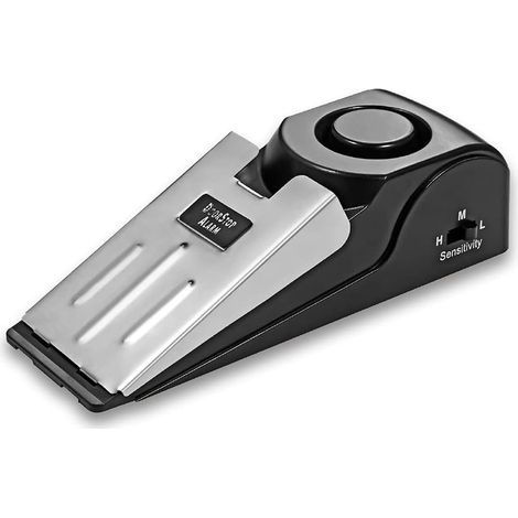 Mini cale-porte vibrante sans fil en forme de cale, système d'alarme pour la sécurité de la maison, bloquant la porte (noir). (1/4)