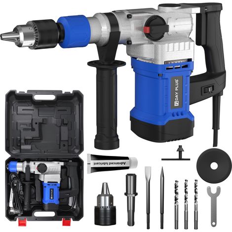 Dayplus – Marteau perforateur burineur 3000W – SDS PLUS – 4 fonctions – Vitesse 0-800 RPM – Taux de percussion 4500 BPM – Pour béton et maçonnerie