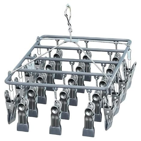 Metal Clothes Airer with 23 Clips, Sock Airer, Sock Turnstile for Underwear, Swivel Windproof Sock Hanger (Grey) (1/5)