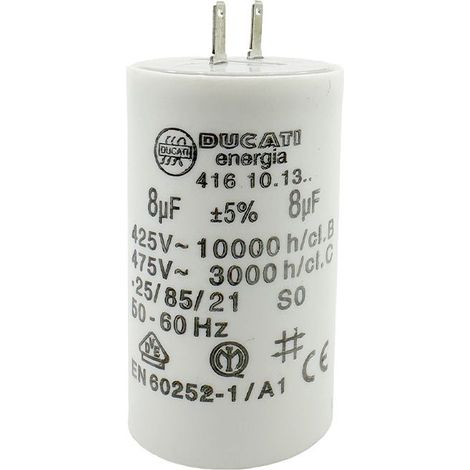Ducati Energia – Condensateur 8µF pour moteur de volet roulant – Ø32x55mm – Cosses 2.8mm – Compatible Somfy, Simu, Bubendorff