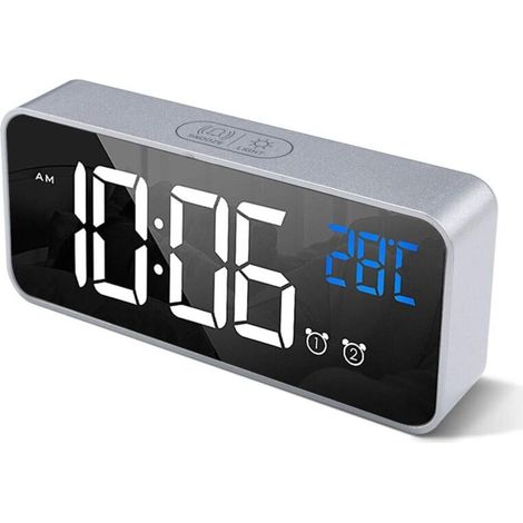 1 Réveil numérique, double alarme, écran miroir LED 5,6 pouces, luminosité réglable, format 12h/24h, chambre (1/4)