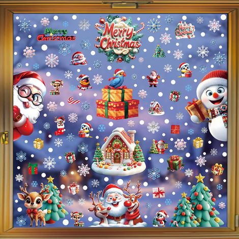 Nouveaux autocollants de Noël, flocons de neige 3D, bonhommes de neige, stickers pour fenêtres, sapins du Père Noël, cadeaux, autocollants statiques en PVC pour vitres