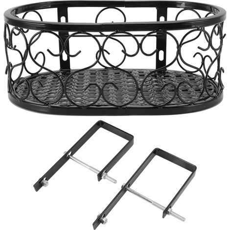 Étagère à Fleurs Métallique pour Balcon, Support de Pots en Fer pour Plantes Suspendues, Étagère de Jardin pour Appui de Fenêtre 30x20x12cm Adaptée aux Rambardes de 6.5cm (1/5)