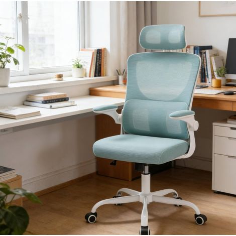Silla de oficina ergonómica con ruedas azul OKMYHOME (1/5)