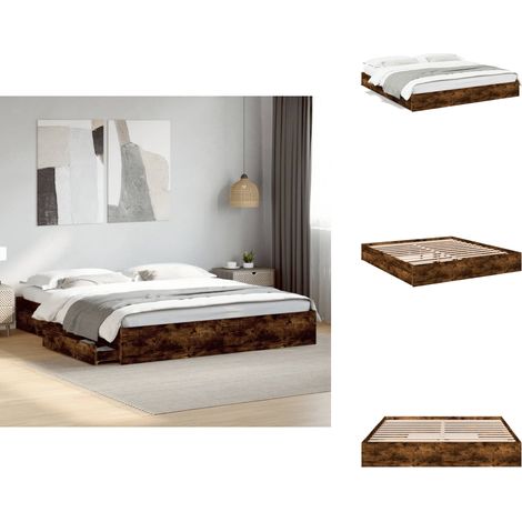 Bettgestell mit Schubladen Räuchereiche 180x200cm Holzwerkstoff - Holzbettfassungen - Bettsystem - Doppelbett - Schrankbett - Massivholzbette (1/5)