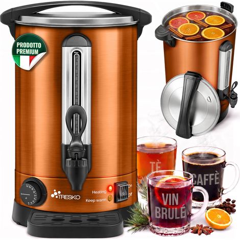 TRESKO Bollitore per vin brulé in rame da 10 l/1500 W, macchina per la conservazione in acciaio inox, bollitore per vin brulé, macchina per vin brulé, macchina per bevande calde, distributore di acqua
