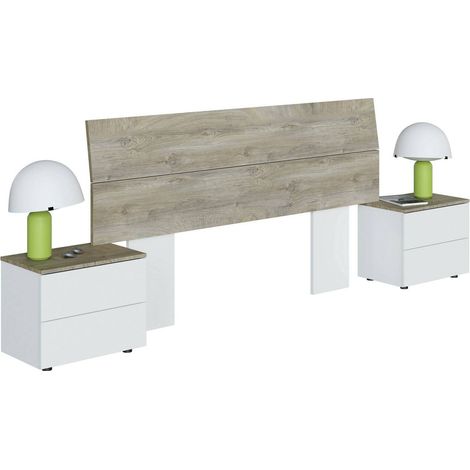 Dmora - Testiera letto Coyle, Spalliera, Testata per camera da letto, Poggiatesta, 176x6 h54 cm, Bianco e Rovere