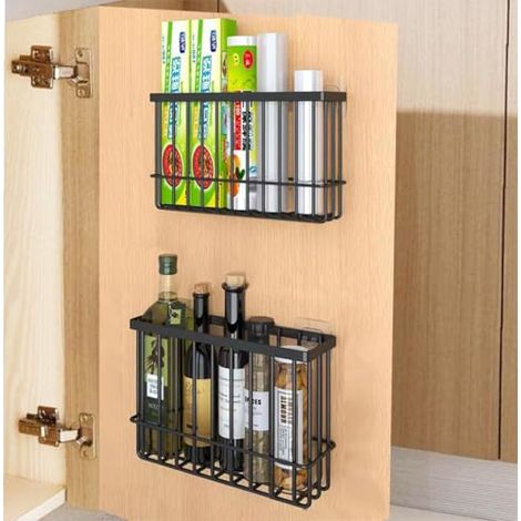 2 pièces Armoires de Cuisine Porte Boîte de Rangement,Adhésive Boîte de Rangement Murale,Armoire/Salle de Bains/Réfrigérateur Boîte D'organisation pour Articles Divers(Noir) (1/4)