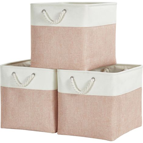 Lot de 3 paniers de rangement cubiques en tissu rose/blanc 33x33 cm - Boîtes de rangement cube pour vêtements, étagère, chambre enfant, placard maison