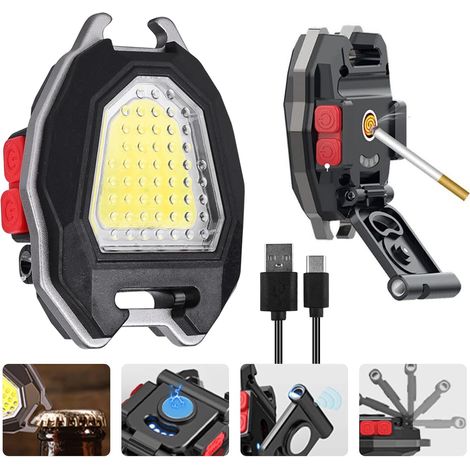 Multifunktionale LED-Notfallleuchte für den Schlüsselanhänger: USB-Mini-Taschenlampe, wiederaufladbar, wasserdicht, COB-Lampe, Schlüsselanhänger-Taschenlampe mit Zigarettenanzünder für Camping, Repara (1/5)