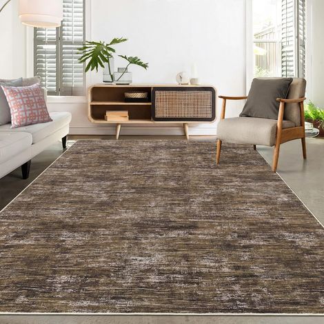 Tapis moderne pour salon 160x230cm, tapis de chambre à coucher lavable avec motifs texturés unis, tapis antidérapant pliable pour bureau salle à manger, brun (1/5)