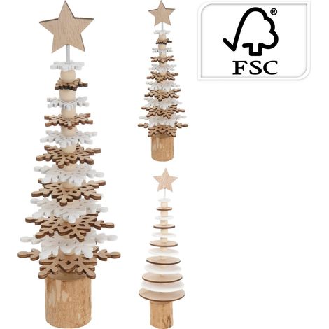Albero Natalizio in Legno Marrone/Bianco 25cm modello assortito