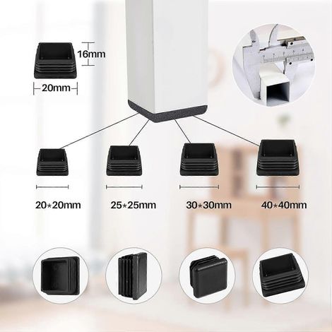 Embouts pour pieds de chaise 20 pièces bouchons carrés pour tubes métalliques 20 x 20 mm (1/4)