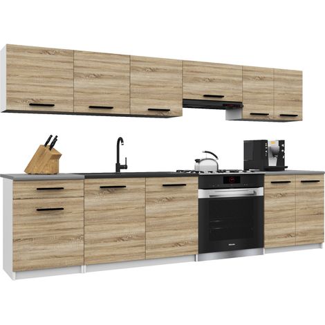 Belini ITALIA 2 Küche Ausgestattet Modular Komplett - 240 cm. Ober- und Unterschränke mit Arbeitsplatte, Chêne Sonoma