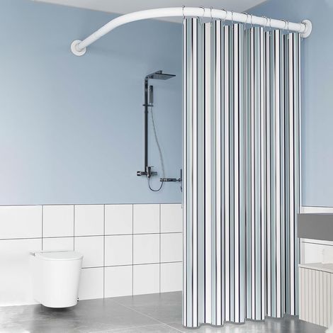 Tringle Douche Angle, Tringle pour Douche Arrondie, Barre De Douche en Forme De L Extensible en Acier Inoxydable, sans Perçage/Forage, 90-130x90-130cm, pour Salle De Bain, Douche, Blanc (1/5)