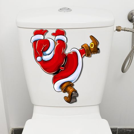 Adesivi murali con effetto 3D, divertenti adesivi per il bagno a tema natalizio, adesivi murali decorativi autoadesivi, in PVC, per bagno e toilette (1/2)