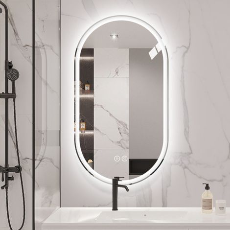 Miroir lumineux de salle de bain intelligent ovale sans cadre-écran tactile anti-buée-60x3x90(cm) (1/5)
