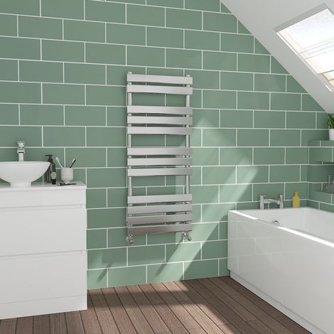 Flat Panel Chrome Towel Radiator Bathroom Heated Rail 1200x500mm (1/5)