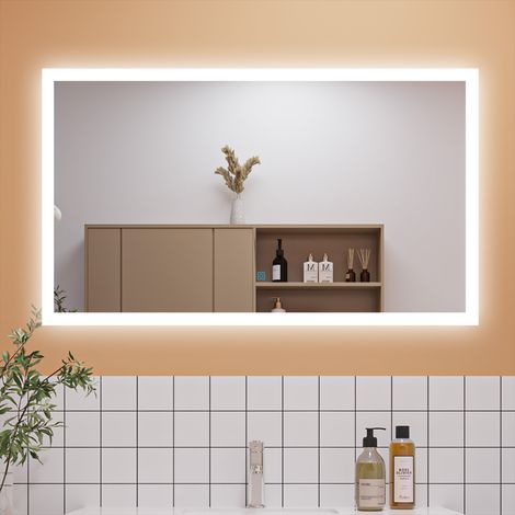 1200x700mm Backlit LED Illuminated Bathroom Mirror with LED Lights, Lighted Bathroom Makeup Wall Mounted Mirror with Demister Pad, Sensor Touch Switch, Horizontal/Vertical